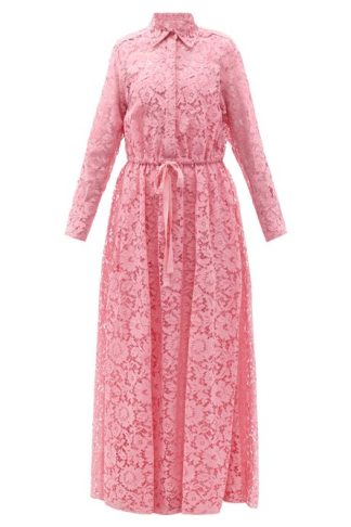 Valentino - Drawstring-waist Floral-lace Shirt Gown Pink
