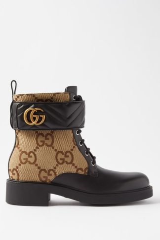 Gucci GG Marmont Canvas And Leather Ankle Boots Black