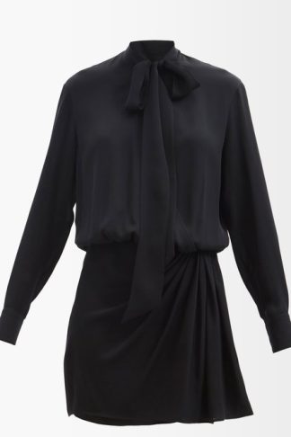 Valentino - Pussy-bow Silk-georgette Mini Dress Black