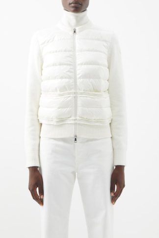 Moncler - Knitted-sleeve Quilted Down Jacket Ivory