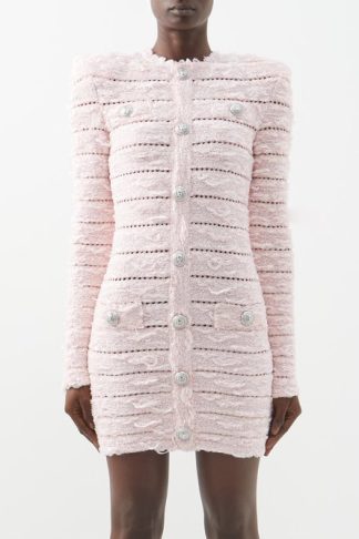 Balmain - Tweed-knit Mini Dress Pale Pink