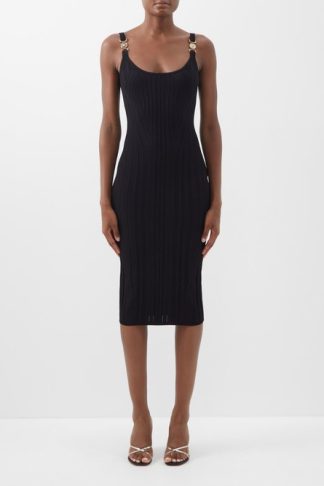 Versace - Medusa-strap Contoured Wool-blend Dress Black