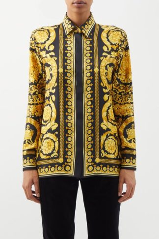 Versace Baroque-print Silk-twill Shirt Yellow Black