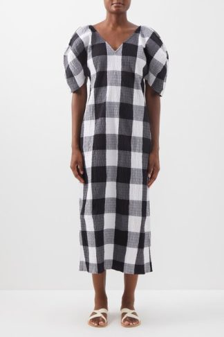Mara Hoffman - Gracen Checked Organic-cotton Blend Dress Black White