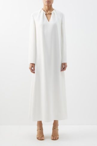 Valentino - Cady Couture Chain-embellished Silk-crepe Dress White
