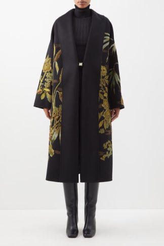 Valentino - Floral-embroidered Wool-blend Coat 01bk