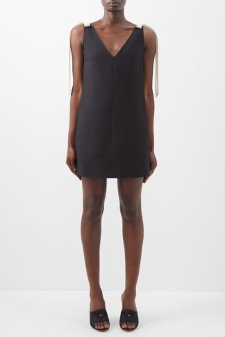Valentino - Crepe Couture Bow-embellished Wool-blend Dress Black
