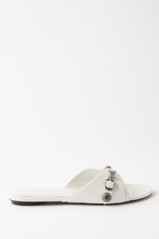 Balenciaga Cagole Studded Leather Sandals White
