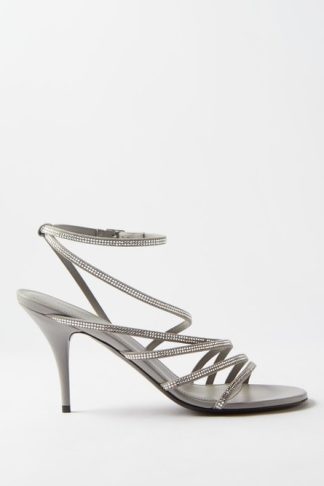 Balenciaga Glow 90 Crystal-embellished Leather Sandals Silver