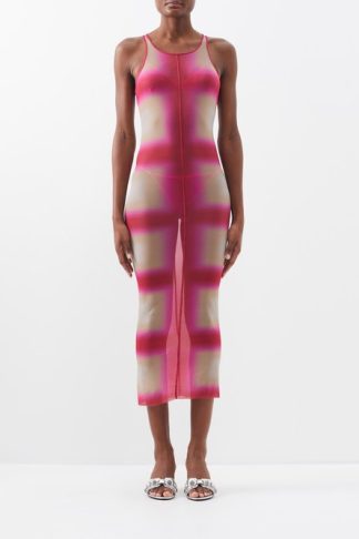 Rick Owens Racerback Plaid-print Jersey Midi Dress Pink Print