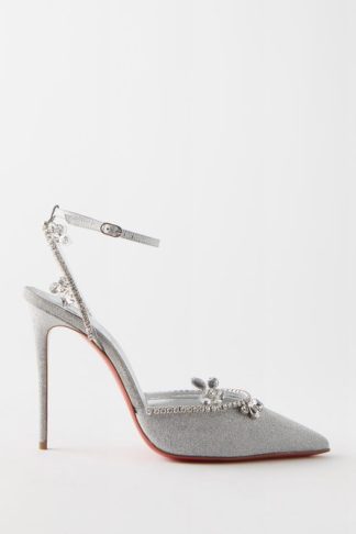 Christian Louboutin Marykate Queen 100 Glittered Leather Pumps Silver