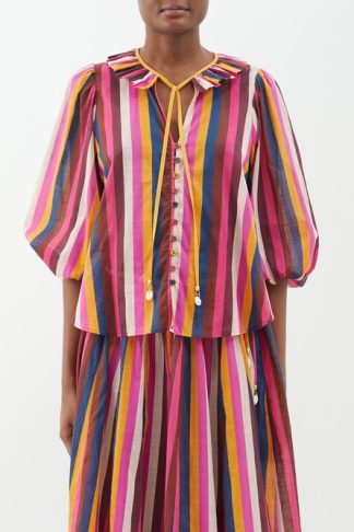 Zimmermann Striped Cotton-voile Blouse Pink Stripe
