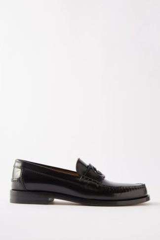 Gucci Logo Leather Loafers Black
