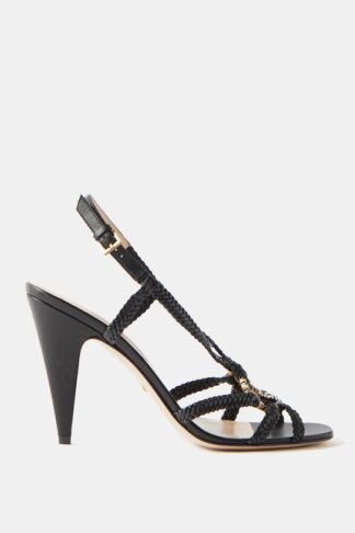 Gucci Crystal-gg Leather Sandals Black