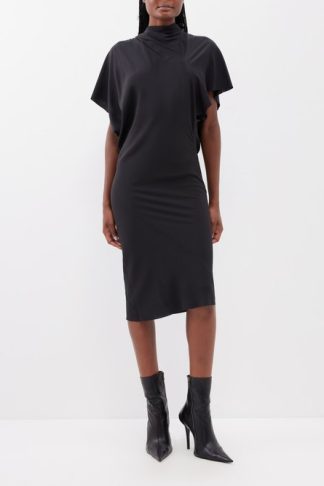 Rick Owens Seb Asymmetric Crepe Midi Dress Black