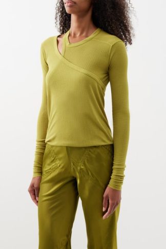 Rick Owens Banana One-shoulder Asymmetric Jersey T-shirt Green