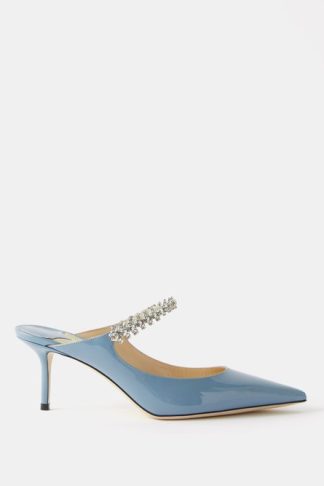 Jimmy Choo Bing 65 Crystal-embellished Patent-leather Mules Blue