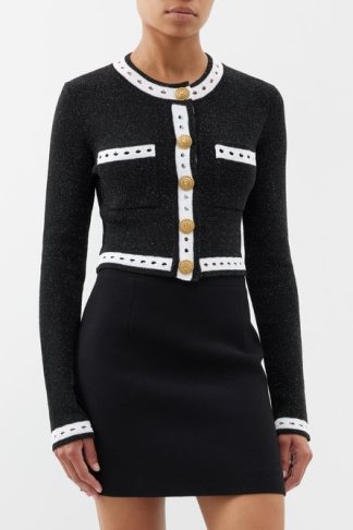 Balmain Lurex-knit Wool-blend Cardigan Black White
