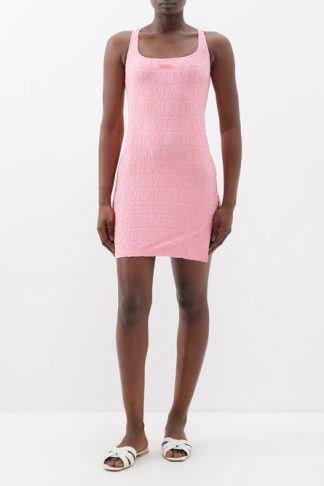 Versace X Dua Lipa Logo-jacquard Terry Mini Dress Pink