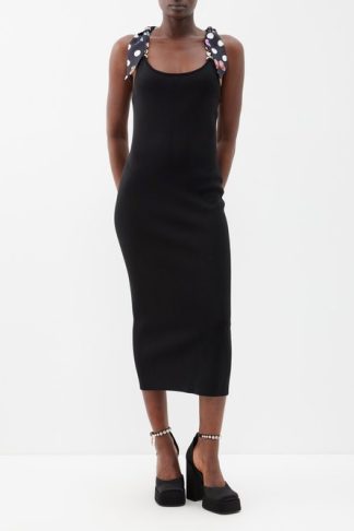 Versace X Dua Lipa Tie-shoulder Jersey Midi Dress Black Multi
