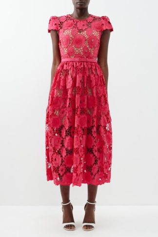 Self-portrait Poppy Floral-embroidered Cotton-lace Dress Red
