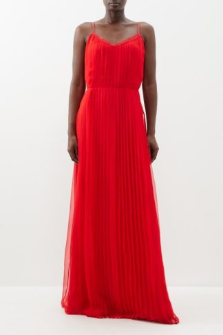 Gucci Lace-trim Pleated Silk-chiffon Gown Red
