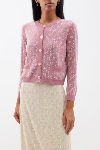 Gucci GG Crystal-embellished Wool Cardigan Light Pink