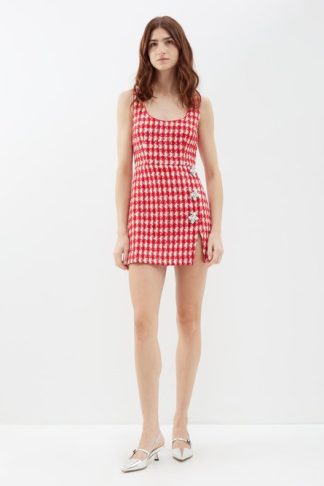Self-portrait Checked Boucl·tweed Mini Dress Red