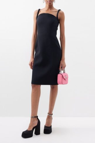 Versace Curved-bodice Crepe Midi Dress Black