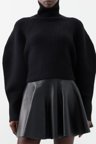 Nina Ricci High-neck Ribbed-wool Sweater Black