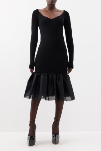 Nina Ricci Tulle-trim Wool Blend Midi Dress Black