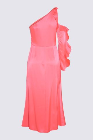 David Koma Neon Pink Satin Midi Dress