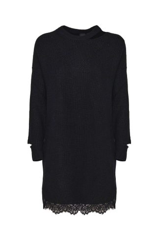 Pinko Cut-out Crewneck Lace Hem Dress