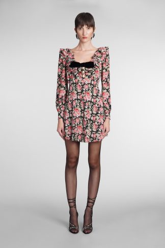 Alessandra Rich Rose Print Mini Silk Dress