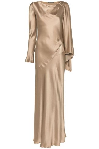 Alberta Ferretti Beige Satin Maxi Dress