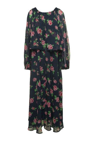 Rotate by Birger Christensen Maxi Multicolor Dress With All-over Roses Print In Chiffon Woman