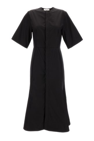 Ami Alexandre Mattiussi Midi Black Dress With Short Sleeves And Hidden Tab In Cotton Woman