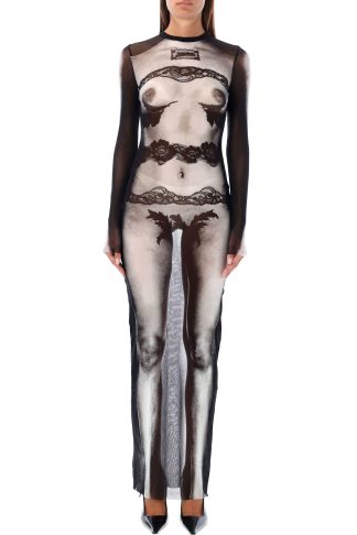 Jean Paul Gaultier Mesh Long Dress Body Lace Print