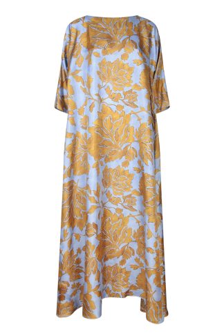 La DoubleJ Muumuu Tangle Silk Dress In Sky And Gold