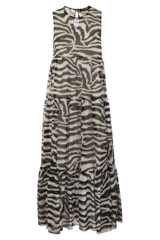 Max Mara Studio Zebra Printed Crewneck Sleeveless Dress