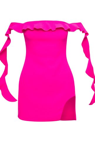 David Koma Pink Off-shoulder Minidress With Ruches Detail In Wool Woman