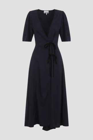 Ganni Viscose Twill Wrap Midi Dress