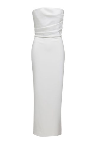 Solace London Afra Maxi Dress In Cream Twill & Crepe Knit