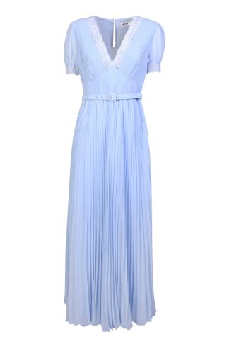 self-portrait Chiffon Pleated Maxi Light Blue Dress