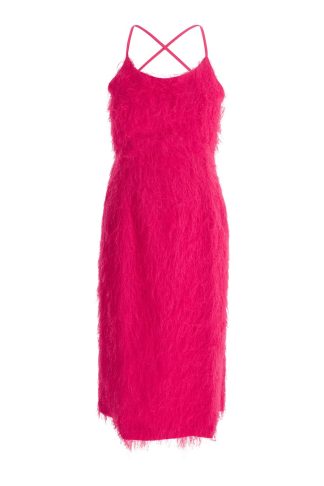 TwinSet Pink Frayed Midi Dress In Technical Fabric Woman