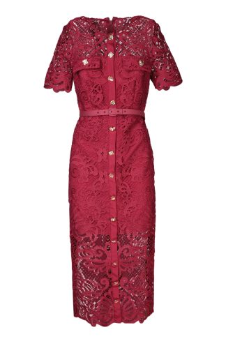 self-portrait Red Lace Midi Dress