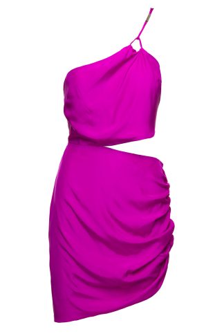 midori One-shoulder Mini Hot Pink Dress With Cut-out Detail In Silk Woman Gauge81