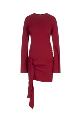 Blumarine Red Short Dress With Long Sleeves And Bow Detail