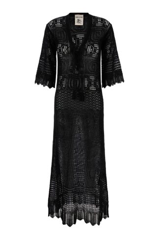 SEMICOUTURE Long Black Dress With Lace-up Closure In Cotton Lace Woman