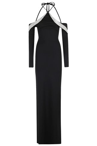 David Koma Crystal Wing Embr Long Slv Gown